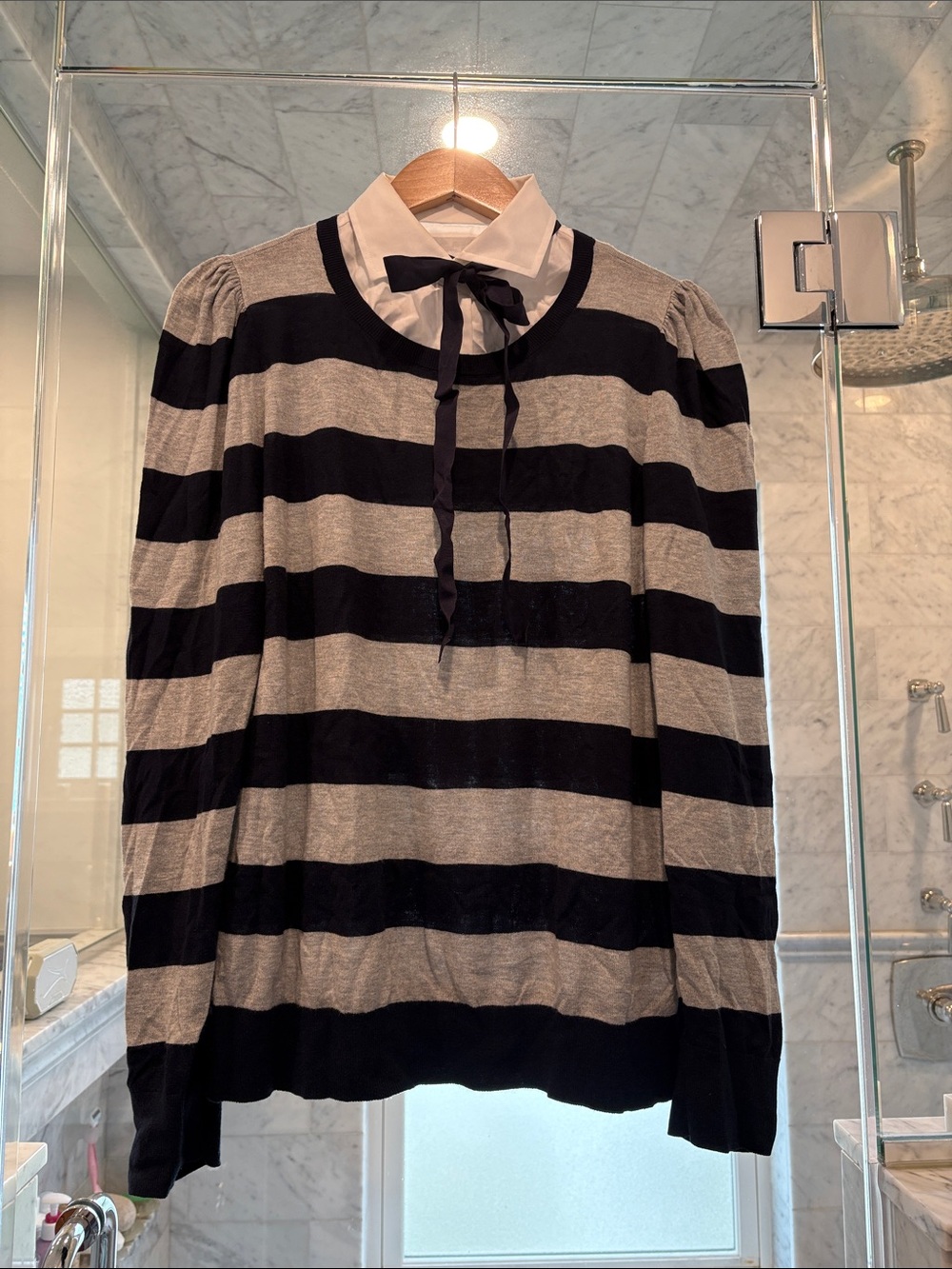 Ralph Lauren Striped Long-Sleeve Sweater with Bow Collar - Size L